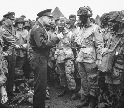 Dwight D. Eisenhower, Class of 1915, encourages soldiers of the 502nd Parachute Infantry Regiment