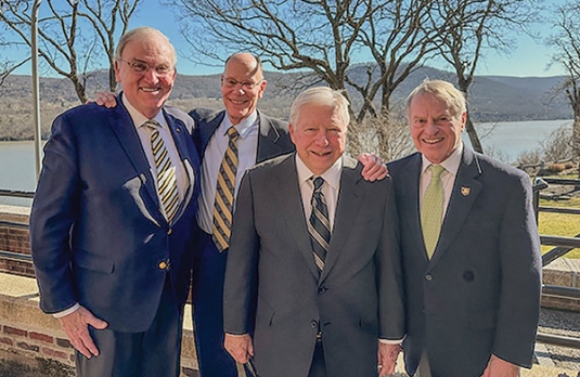 (L to R) Ambassador Robert “Bob” Kimmitt, LTC (R) Phil Clark, COL (R) Keirn “KC” Brown and Mark Kannenberg, representing a group of 20 graduates from the Class of 1969, attended the February 5, 2024 funeral of their beloved German instructor, COL (R) Paul Parks ’55.