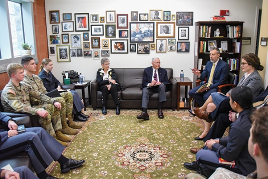 COL (R) John H. Stokes III ’57 and his wife Mary Beth Ziegler-Stokes met with cadet fellows and program leaders